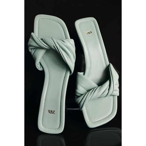 Zara New Knotted Heeled Leather Sandals 7.5 / 38 Seafoam Green NWT - Picture 9 of 16